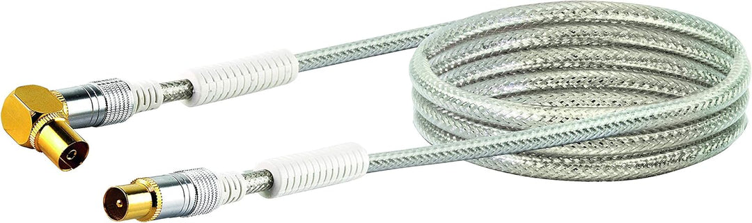 Schwaiger Premium Antennen Anschlusskabel 110 dB mit Ferritkern, 1,5m, transparent, IEC Stecker > 90