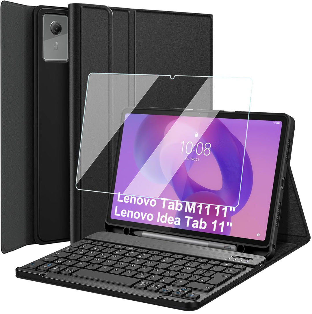 Tastatur Hülle für Lenovo Idea Tab 11 Zoll Tablet 2025 / M11 11 Zoll 2024, 9H Härte Schutzfolie, Sli