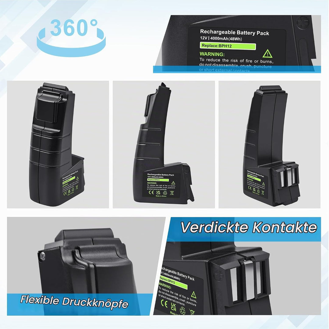12V 4.0Ah NI-MH Ersatzakku für Festool Festo BPH-12, BPH-12-C, CCD12, CCD12ES, CCD12ES-C, CCD12ESC,