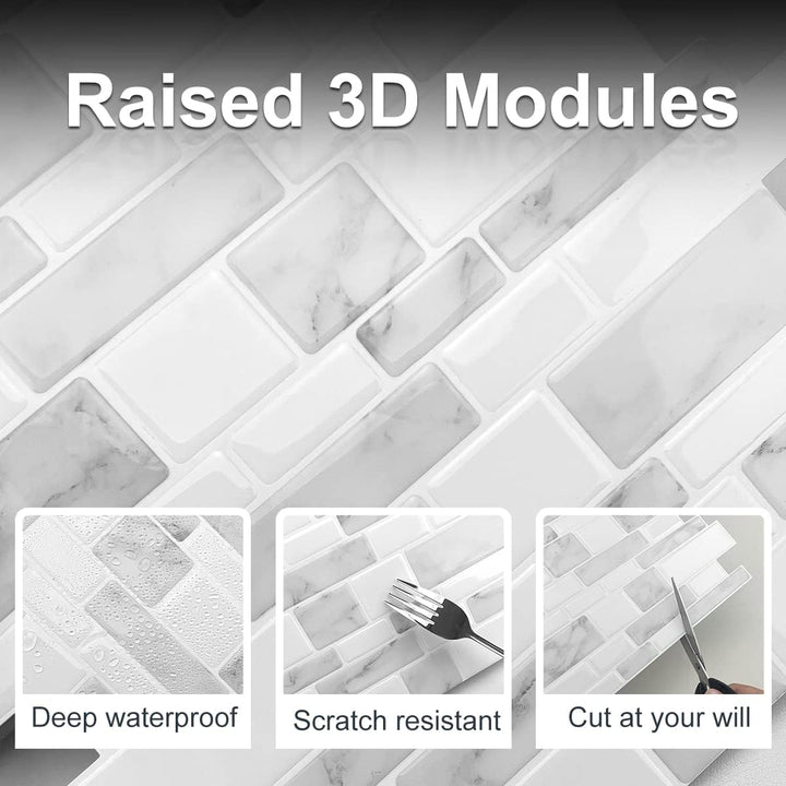 WoStick 10-Stück Upgrade Dickere 2,5mm Klebefliesen 3d Selbstklebend Fliesen Küche Küchenrückwand pl