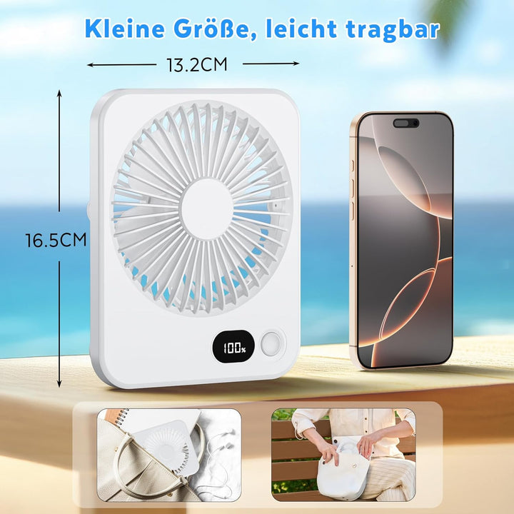 Klein Tischventilator USB Leise Ventilator Akku 3600mAh 5 Geschwindigkeiten 180°Einstellbar Tragbare