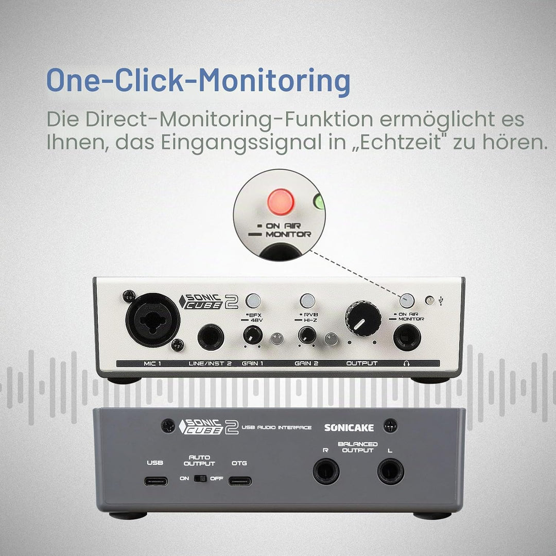 SONICAKE Audio Interface Professionelles Zweikanal Analoger Vorverstärker mit Dynamikbereich und Ver