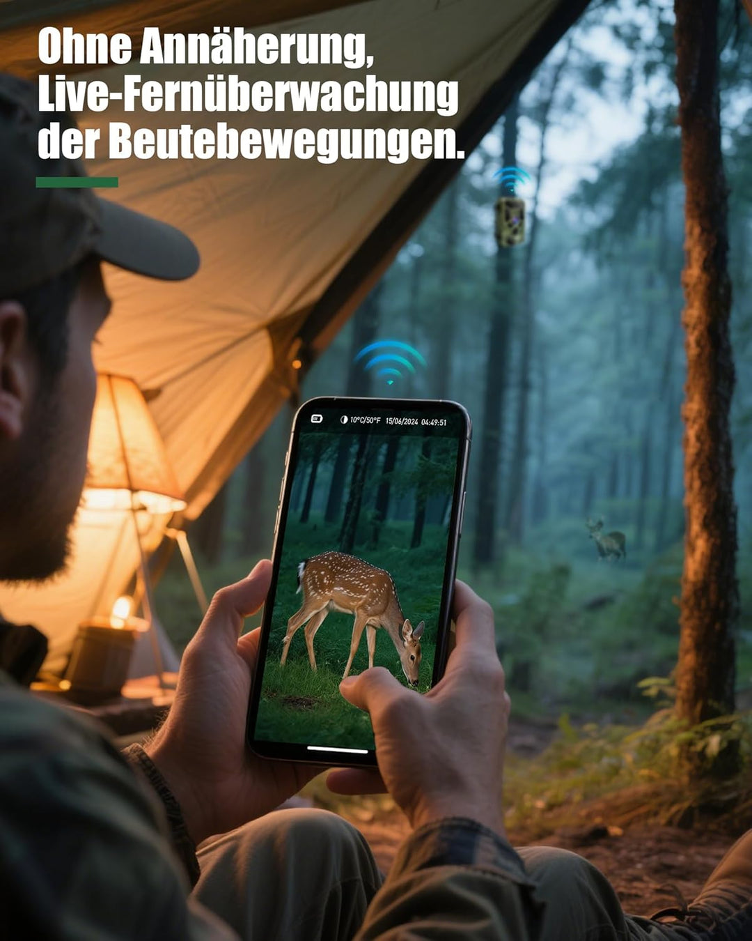 4K WLAN Wildkamera mit App 64MP HD Wildtierkamera mit 940nm Nachtsicht Bewegungsmelder WiFi Jagdkame