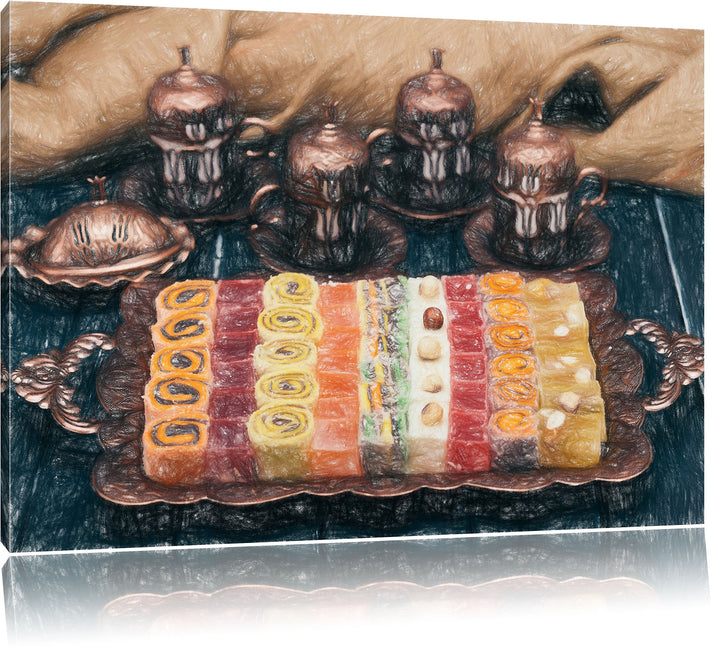 Pixxprint traditionelle türkische Desserts / 100x70cm Leinwandbild bespannt auf Holzrahmen/Wandbild
