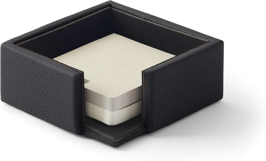 Eglooh - Atena - Notizzettel Box Echtes Leder Schwarz - Zettelbox, Notizklotz, Zettelkasten für Schr