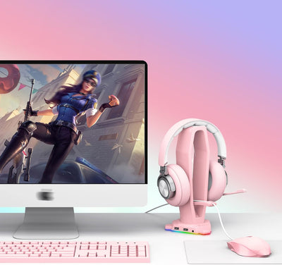 KIWIFOTOS 4-in-1-Kopfhörer-Ständer für Mädchen, Halterung mit Maus-Bungee für Gaming-Headset am Desk