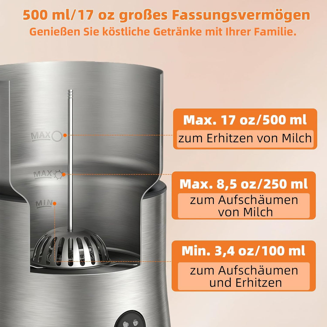 NAPASA Geteilter Elektrisch Milchaufschäumer für 250 ml Cremigen Milchschaum und 500 ml Heisse Milch