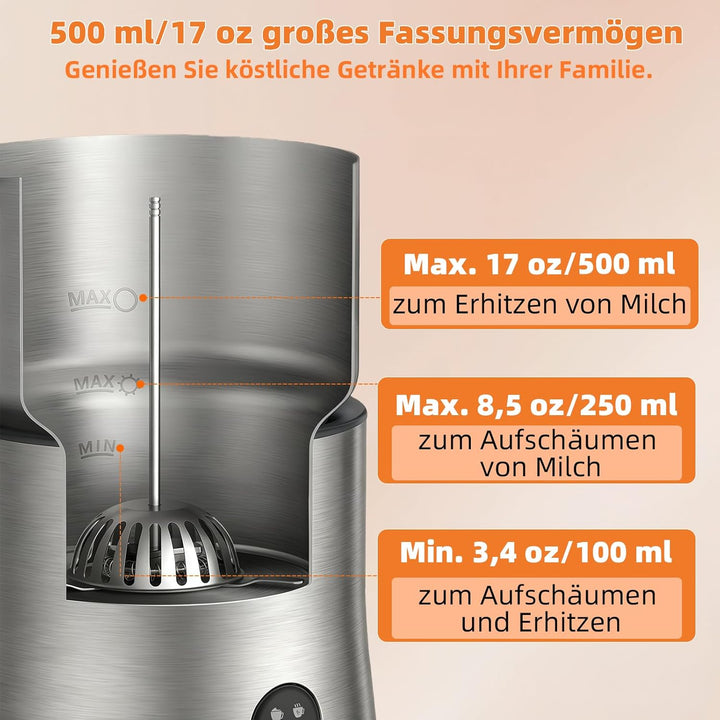 NAPASA Geteilter Elektrisch Milchaufschäumer für 250 ml Cremigen Milchschaum und 500 ml Heisse Milch