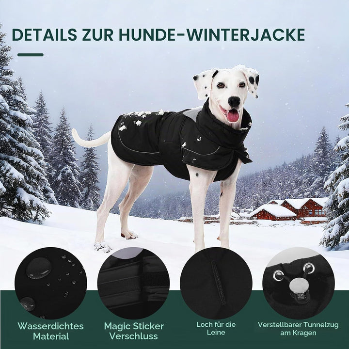Kuoser Hundemantel Hundejacke, Warme wasserdichte Hundejacke mit Reflektierendem Design, Kordelzug a