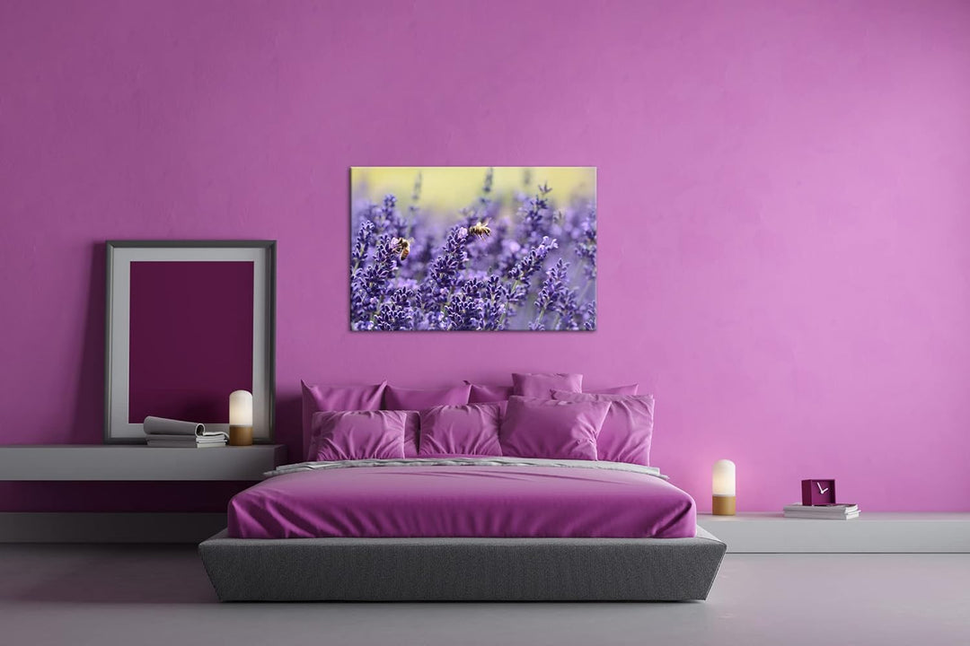deyoli Bienen im blühenden Lavendel Format:90x60 cm als Leinwandbild, Motiv fertig gerahmt auf Echth