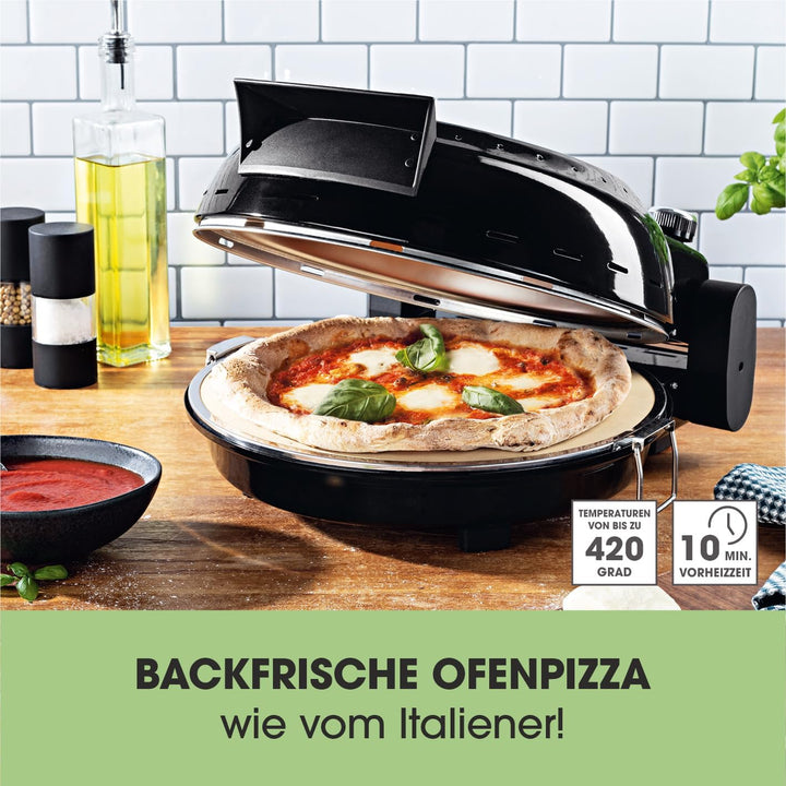 GOURMETmaxx Elektrischer Pizza-Ofen | Bis zu 420°C - Mit Pizzastein, Temperatureinstellung & 30min.