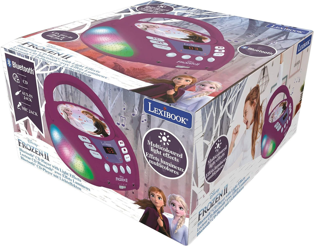 Lexibook, Die Eiskönigin, Bluetooth-CD-Player für Kinder, tragbar, mehrfarbige Lichteffekte, Mikrofo