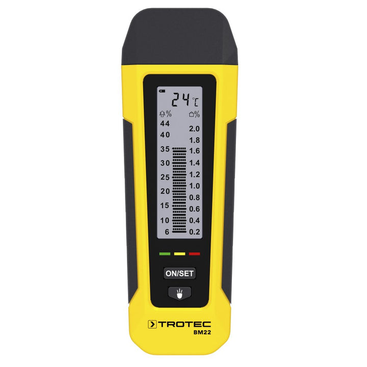 TROTEC Feuchtigkeitsmessgerät BM22 – Für Wand, Holz, Estrich – Messbereich 6-44%, Abschaltautomatik,