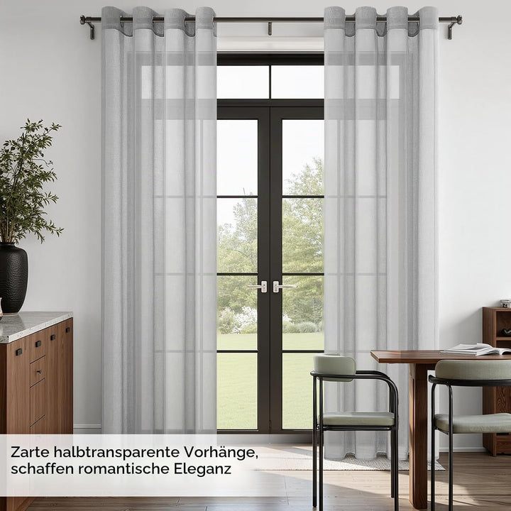 MRTREES Voile Gardinen Vorhang halbtransparent kurz mit Ösen in Leinenoptik Stores Gardinen Schals f