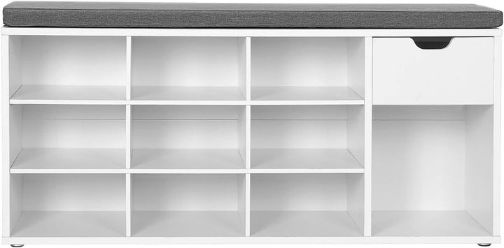 VASAGLE Schuhbank, Schuhregal mit Schublade und offenen Fächern, Sitzbank, gepolsterter Sitz, Flur,