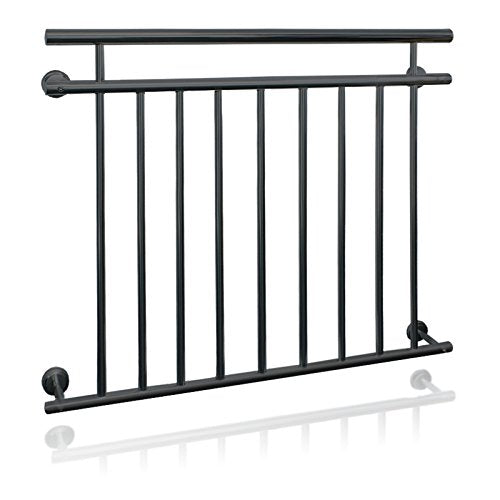 ECD Germany Französischer Balkon 128 x 90 cm | mit 9 Füllstäben | Anthrazit | matt und rau | aus pul