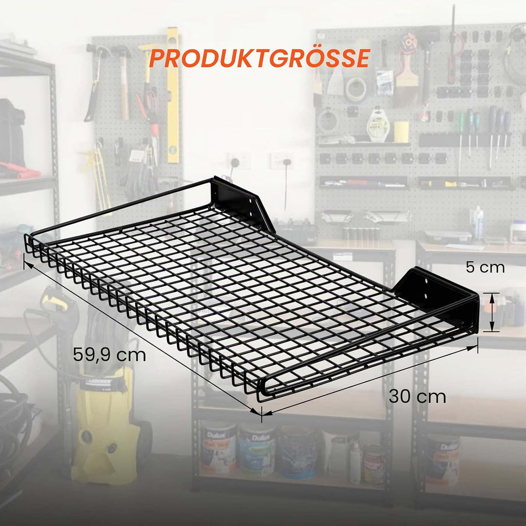 Wallmaster Garagen-Wandregal, 2 Stück, 59,9 x 30 cm, Wandhalterung, robuste Metallregale, Netz-Aufbe