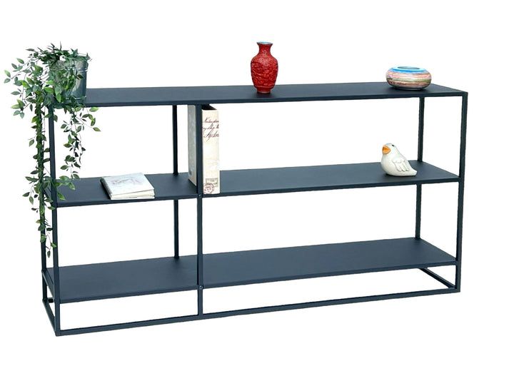 DanDiBo Konsolentisch Metall Schwarz Schmal mit 3 Ebenen Modern 140x70x25 cm Regal Stehend Standrega