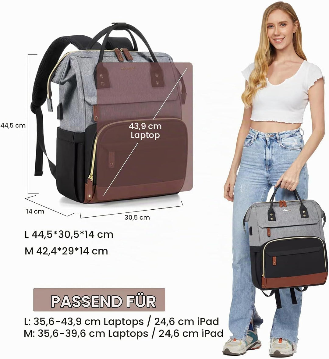 LOVEVOOK Rucksack Damen Laptop Rucksack mit Laptopfach 15.6 Zoll Schulrucksack Mädchen Teenager Schu