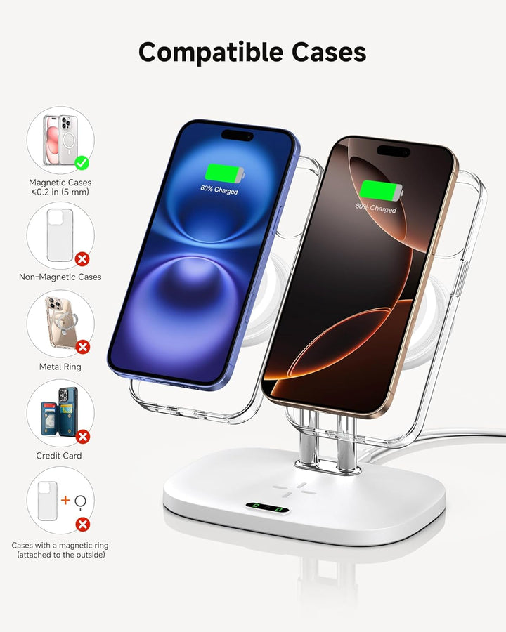 SwanScout Induktive Ladestation für iPhone 17/Air, SwanScout 706M, Mag-Safe Doppel Ladestation Kompa
