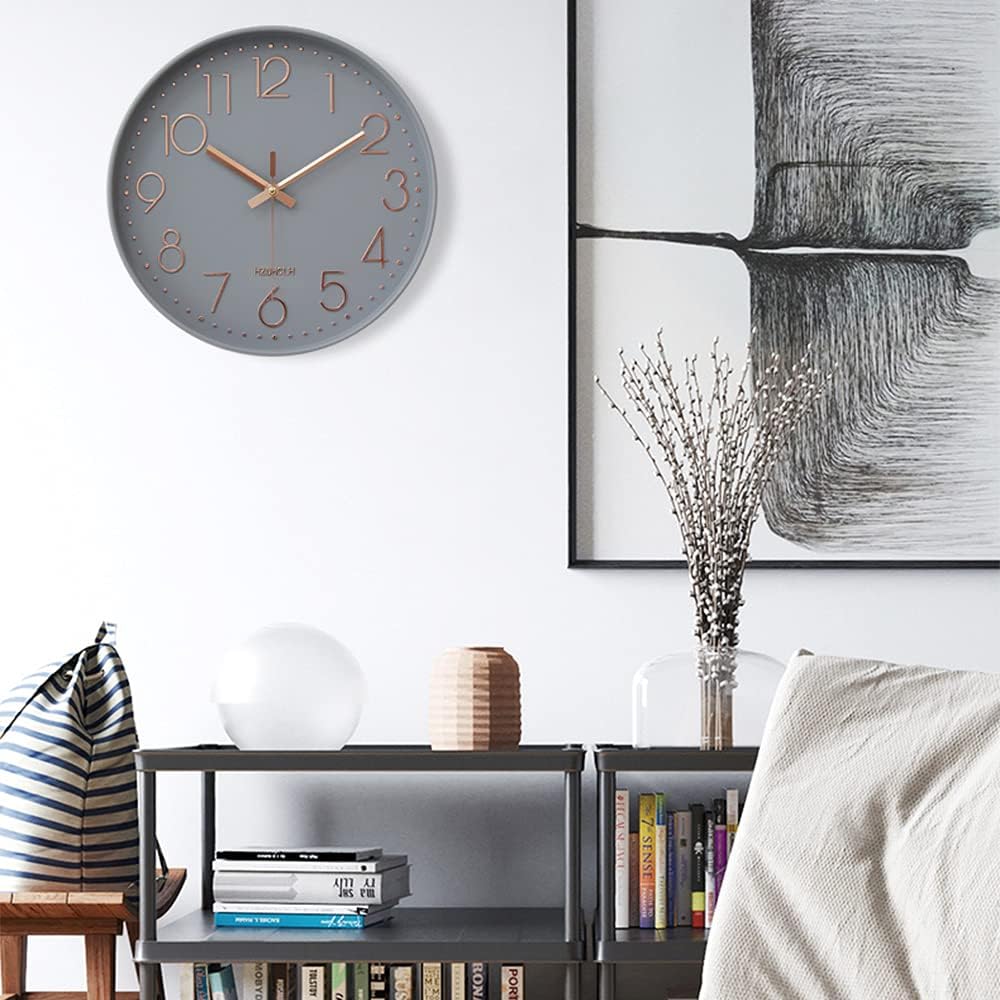 HZDHCLH 30cm Gross Wanduhr lautlos ohne Ticken für Zuhause, Küche, Büro und Schule (Aschgold), Aschg