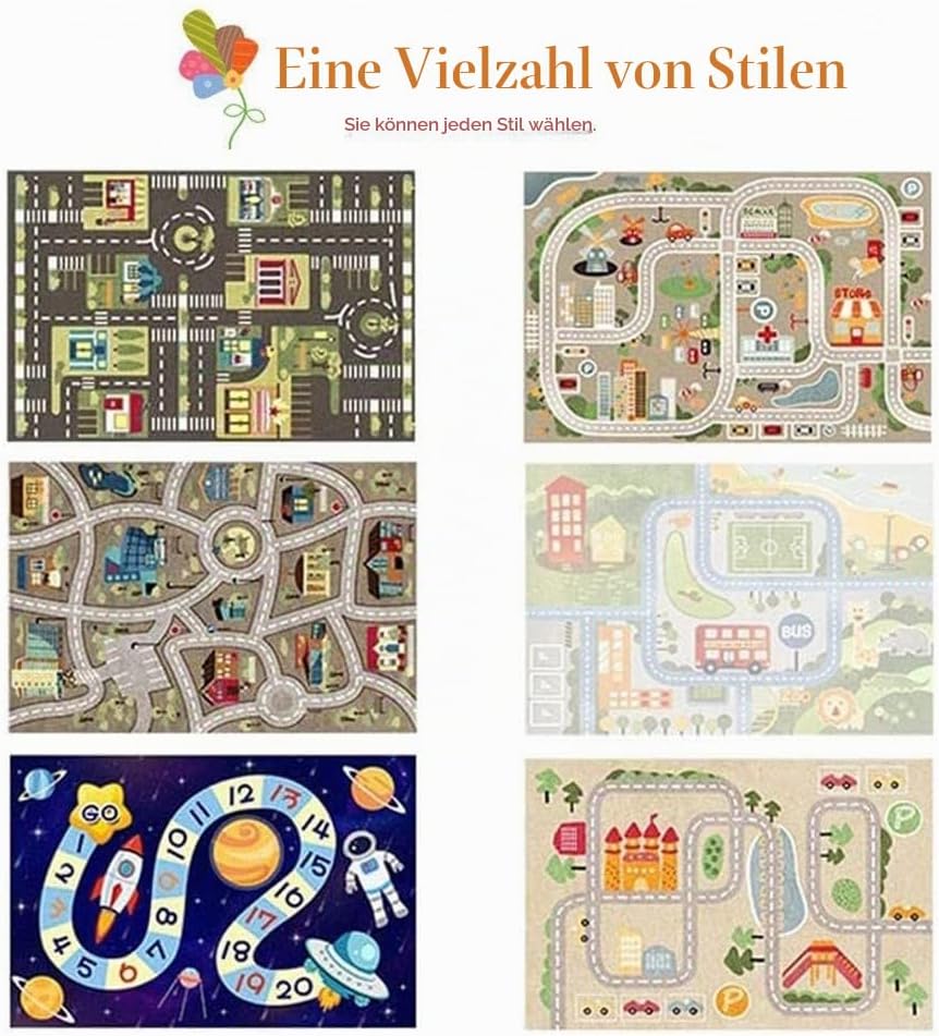 Autoteppich Spielteppich Strasse, Kinderteppich Jungen Strassenteppich, Bauteppich Fahrzeug Teppich