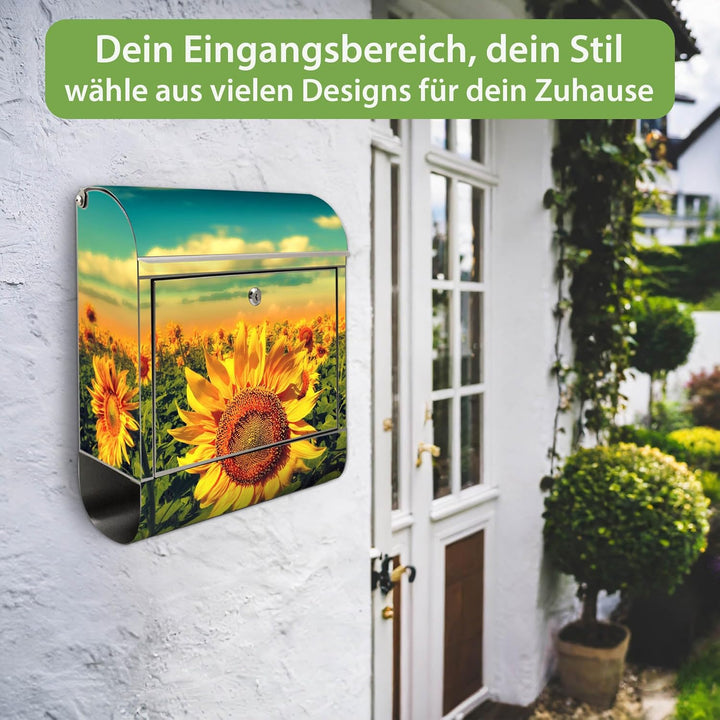 banjado Briefkasten Edelstahl 38x43x12cm & 2 Schlüssel - rostfreier Edelstahl Briefkasten mit Zeitun