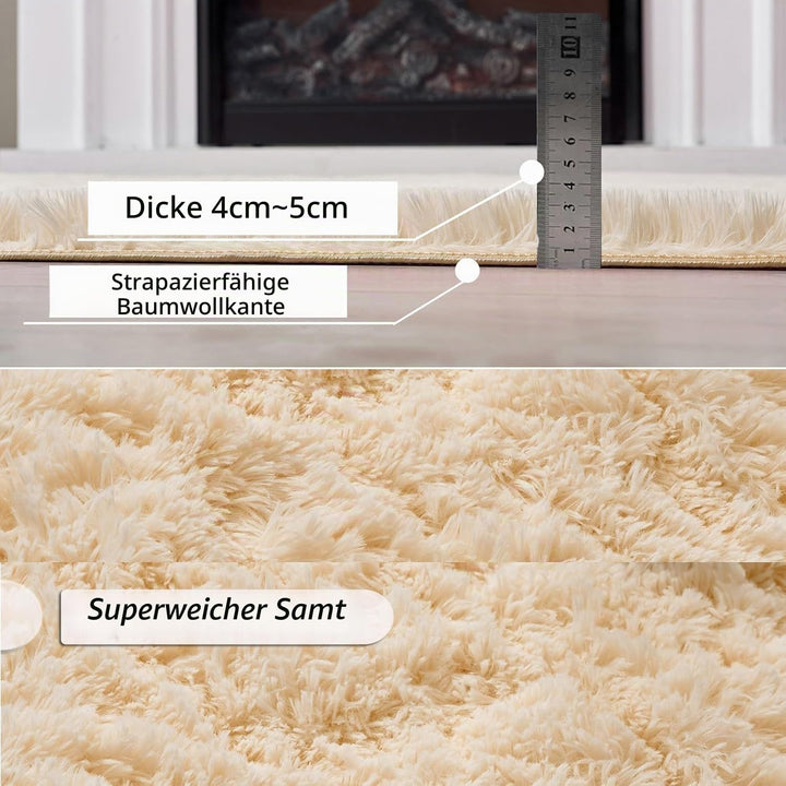 Teppich Flauschig Waschbar,Beige Teppiche Wohnzimmer,Weich Hochflor Bettvorleger Schlafzimmer,Gross