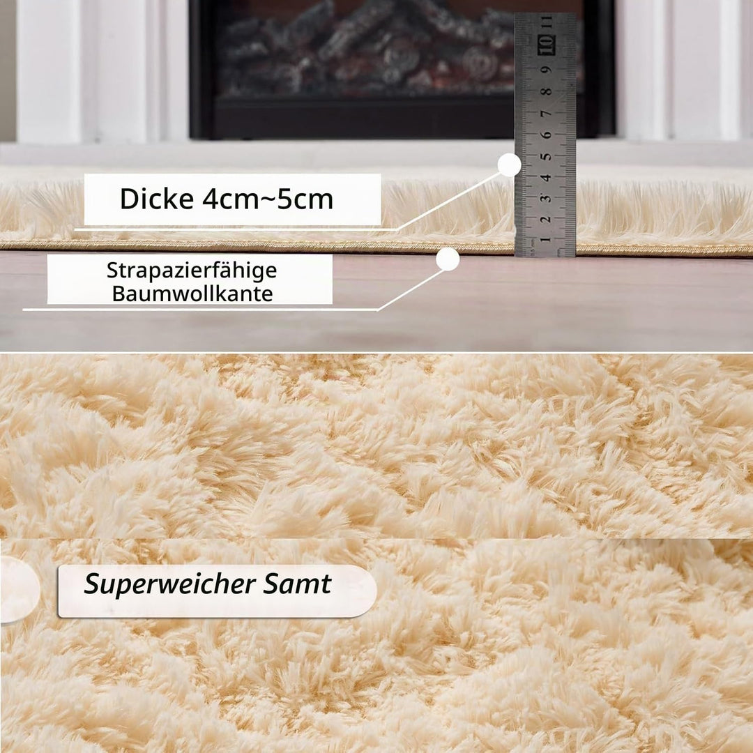 Teppich Wohnzimmer Beige,Kuschel Teppich Schlafzimmer,Hochflor Rutschfester Teppiche,Tepich Klein Bü