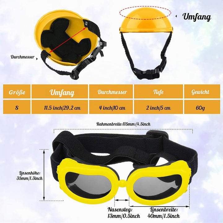 Haustier-Hundehelm und Hundebrillen-Set, gepolstert, 10.2 cm, Motorradhelm, Hunde-Sonnenbrille, Sich