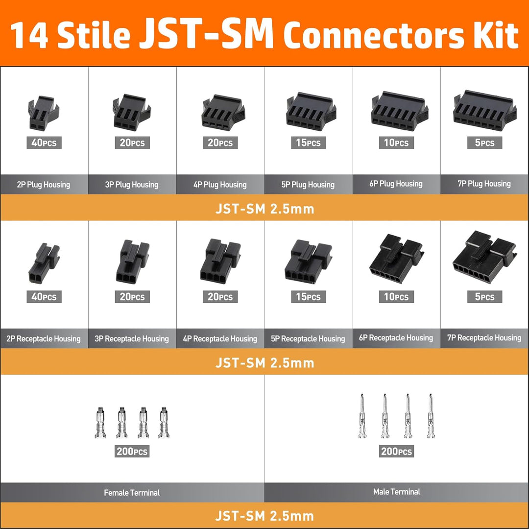 PEBA Premium Crimpzangen Stecker Set inkl. 14 Stile JST-SM 2,5mm Stecker - Profi Zange 0,05-0,5mm² f