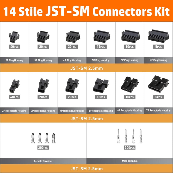 PEBA Premium Crimpzangen Stecker Set inkl. 14 Stile JST-SM 2,5mm Stecker - Profi Zange 0,05-0,5mm² f