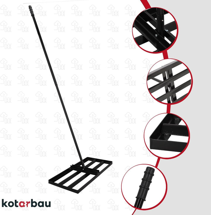 KOTARBAU® Rasenrakel - 70 x 30 cm - Rasen Nivellierrechen - mit Stahlstiel - 180 cm - Gartenwerkzeug