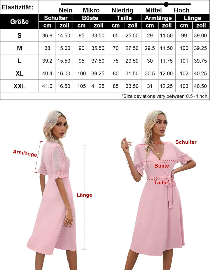 KOJOOIN Damen Kleid Strickkleider Pulloverkleid Elegant A-Line Tunika V-Ausschnitt Langarm Midikleid