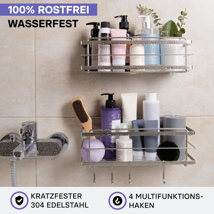 KINCMAX 2X Duschablage ohne Bohren - Edelstahl Badezimmer Organizer - Duschregal ohne Bohren - Badac