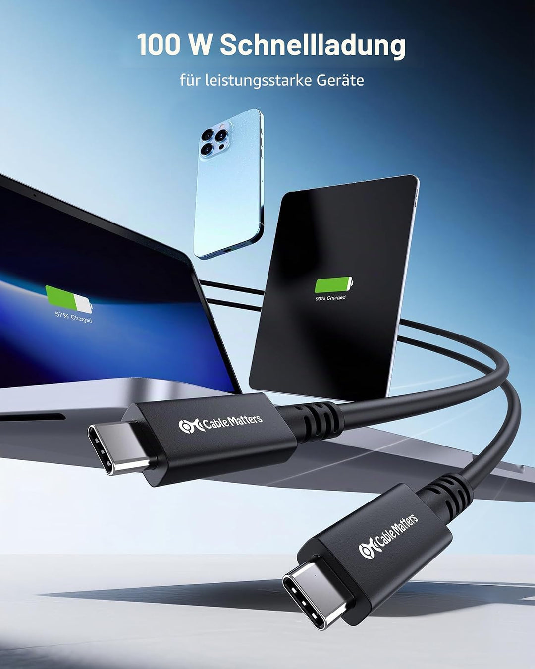 Cable Matters 40Gbps Active USB4 kabel 3 m, mit 8K Video & 100 W Ladeleistung, Kompatibel mit Thunde