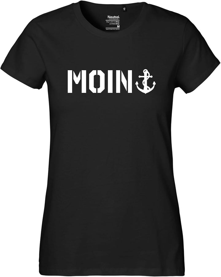 HUURAA Damen T-Shirt Moin Anker Schriftzug Bio Baumwolle Fairtrade Oberteil Grösse XS-XXL mit Motiv