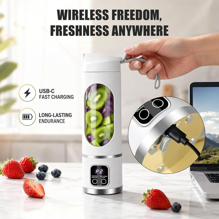 Tragbarer Mixer Smoothie Maker, Mixer to go 700 ml, Typ-C Wiederaufladbar, Becher mit Auslaufsichere