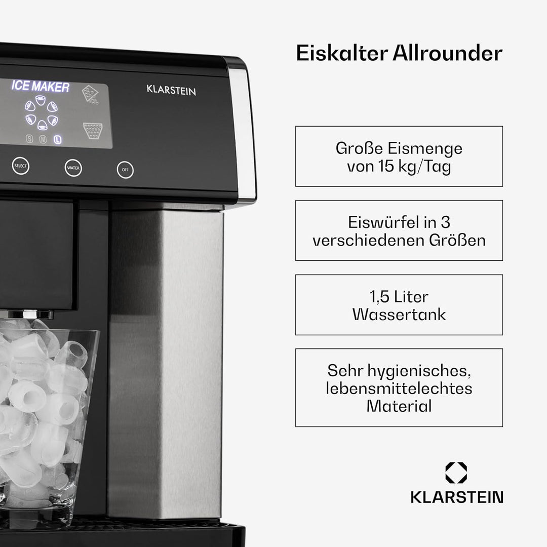 Klarstein Eiszeit Eiswürfelmaschine - Eiswürfelbereiter mit LCD-Display, Crushed Ice Maschine, Eiska