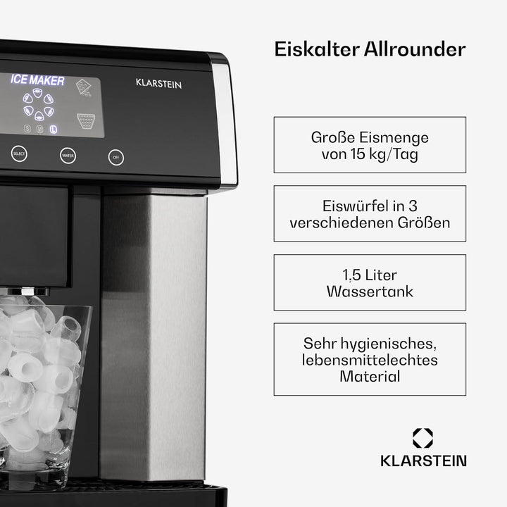 Klarstein Eiszeit Eiswürfelmaschine - Eiswürfelbereiter mit LCD-Display, Crushed Ice Maschine, Eiska