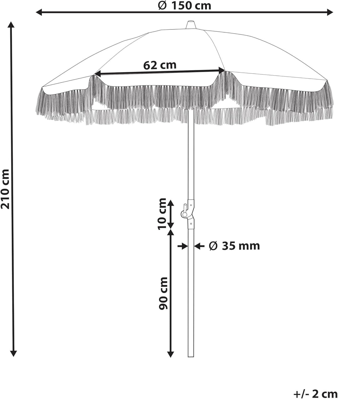 Sonnenschirm mit Volant Regenschutz Holzmast gelb rund ⌀ 150 cm Boho Mondello