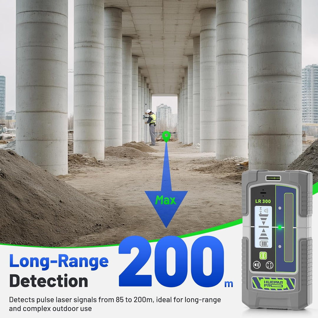 Huepar Pro Professional Laserempfänger Pulsmodus Liniendetektor für Laser-Levels, 60 m, Dual-Präzisi