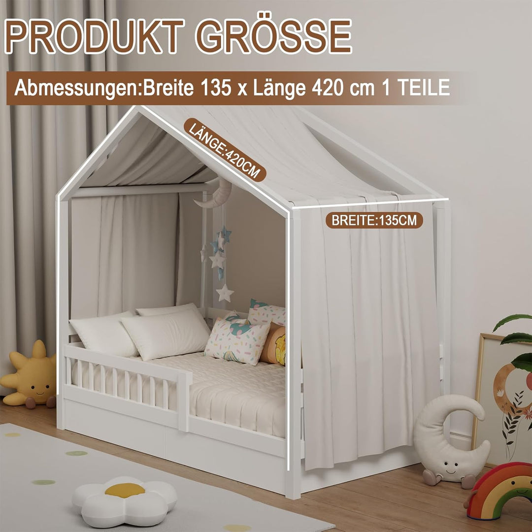 Hausbett Himmel, Betthimmel Hausbett aus Baumwolle Musselin, Stoffhimmel für Hausbetten Mädchen Jung