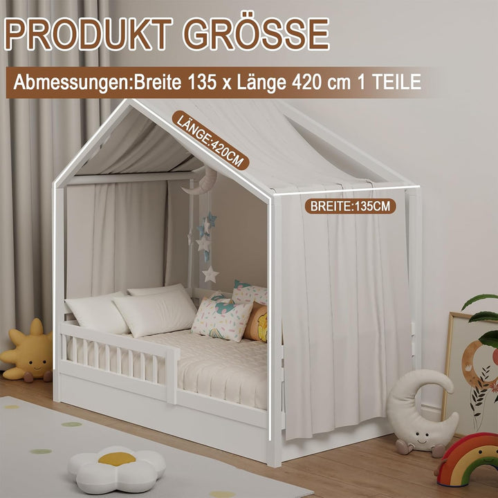 Hausbett Himmel, Betthimmel Hausbett aus Baumwolle Musselin, Stoffhimmel für Hausbetten Mädchen Jung