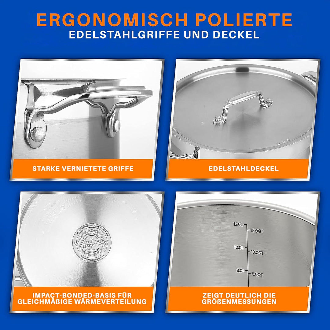 NutriChef Kochtopf Gross, 11L- Ø 28cm, Suppentopf Edelstahl Induktion für Alle Herdarten Geeignet, S