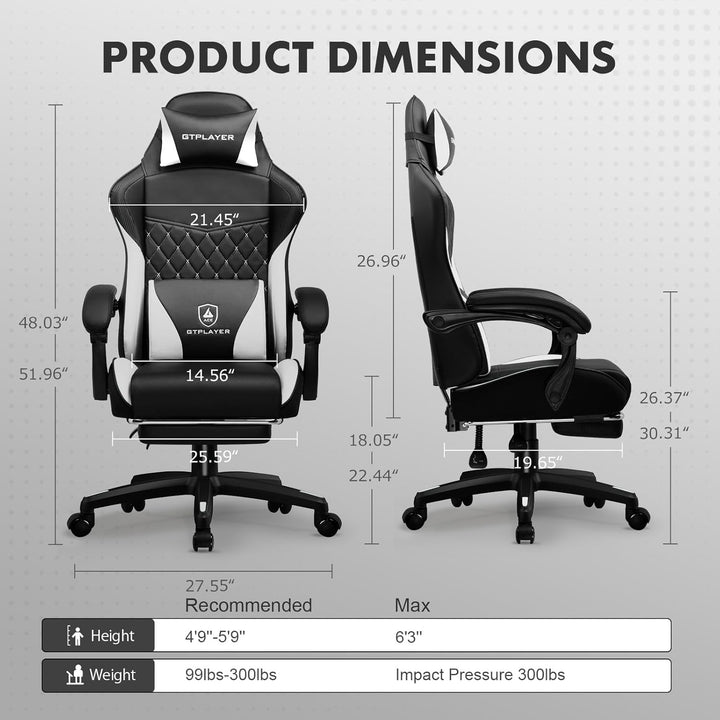 GTPLAYER Gaming Stuhl, Gaming Chair, Ergonomischer Höhenverstellbarer Bürostuhl, Zweckmässig für Win