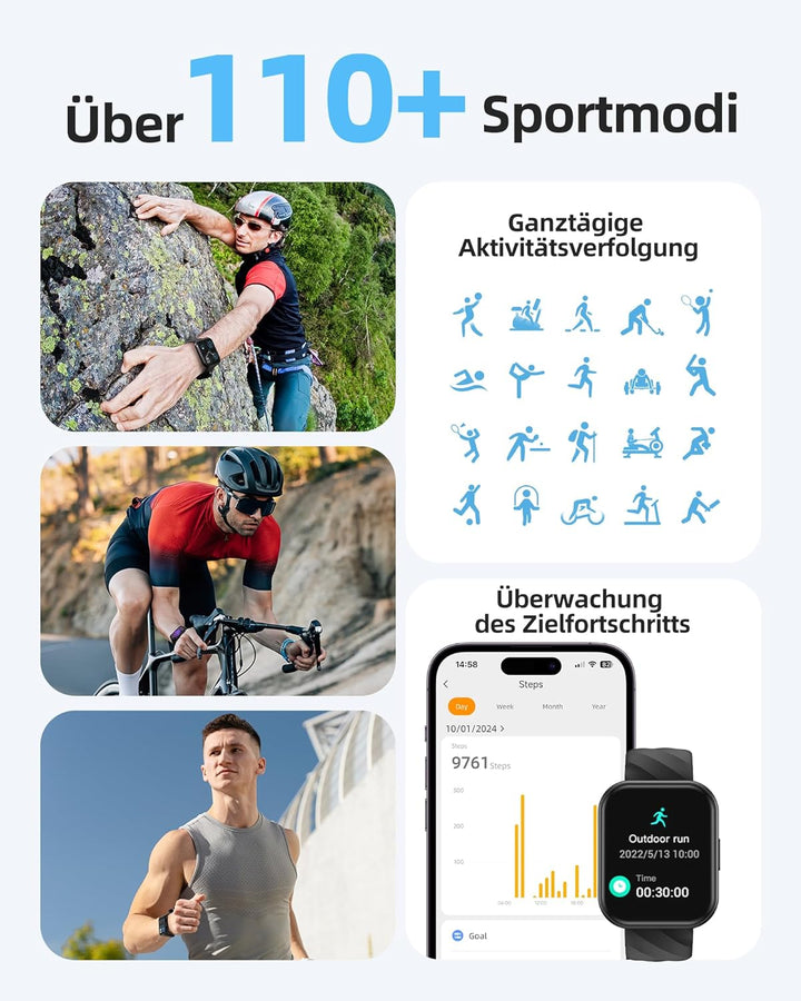Parsonver Smartwatch Damen Herren, 5ATM Wasserdicht Schwimmuhr, 1.8" HD Bildschirm Fitnessuhr Damen