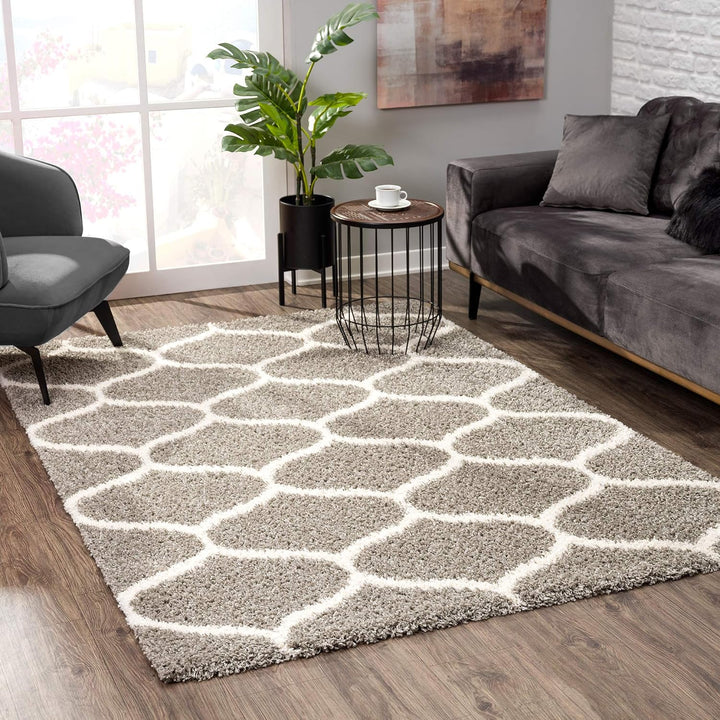 SANAT Madrid Shaggy Teppich - Hochflor Teppiche für Wohnzimmer, Schlafzimmer, Küche - Morocco Grau,