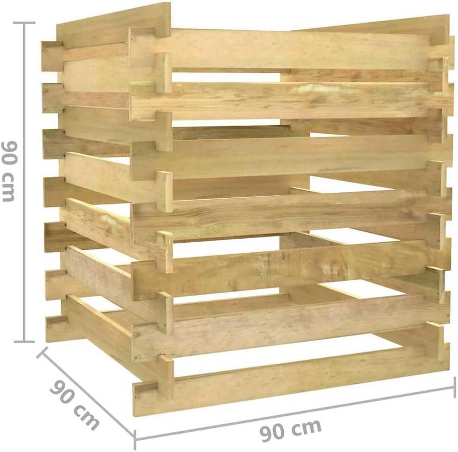 Komposter aus Holz, Gartenkomposter mit Latten, 90 x 90 x 90 cm, imprägniertes Kiefernholz