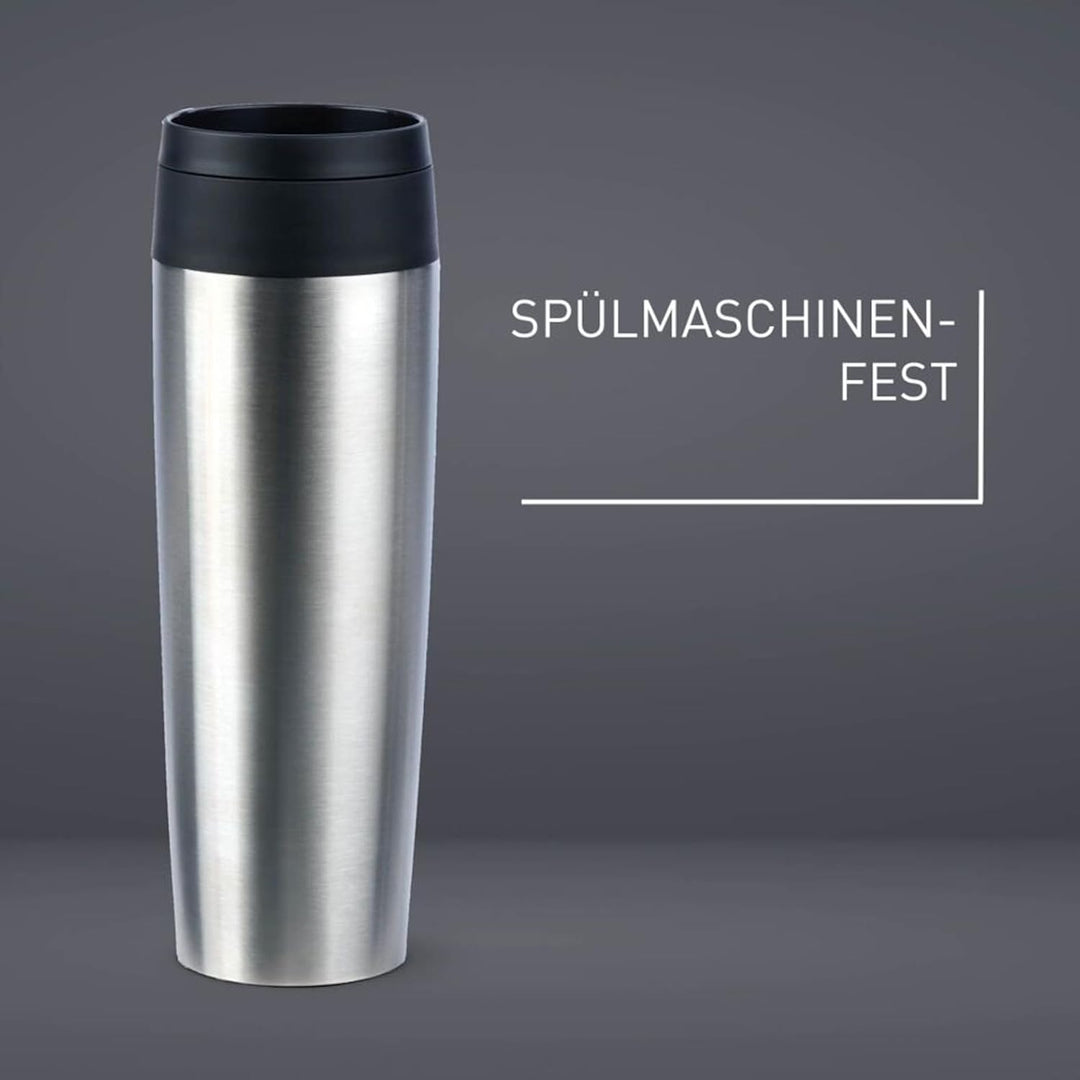 Emsa N20219 Travel Mug Classic Isolierbecher 0,5 Liter | neuer Komfort-Schraubverschluss | Edelstahl
